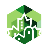 Maple-leaf shaped building in green cube